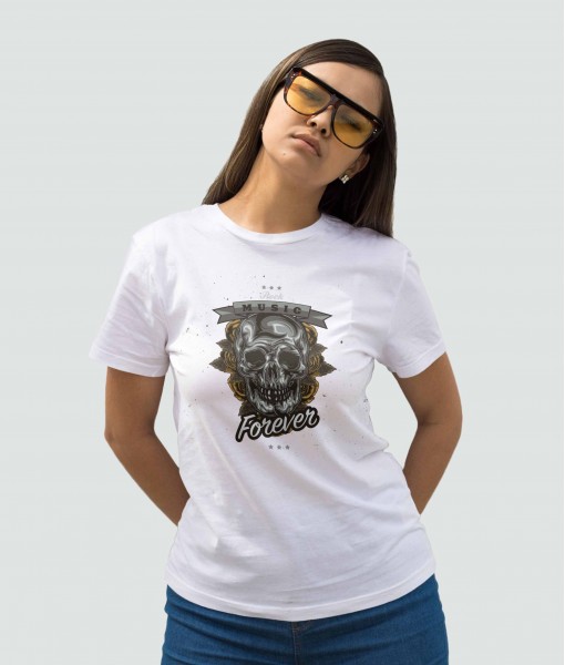 Дамска тениска с щампа Готика Rock Music Forever Skull - TShirtArtShop.com